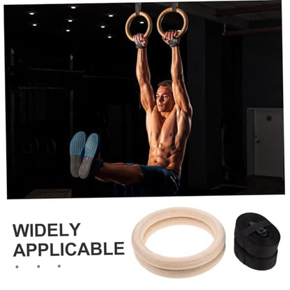 Toyvian Wooden Gymnastic Rings with Adjustable Straps for Indoor Strength Training Durable Bodyweight Exercise Equipment for Home Workouts Portable Workout Gear for Pull Ups and Dips