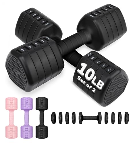 Adjustable Dumbbell Set of 2, 10LB 20LB 30LB Weight Set - color: Black, size: 20 lbs Total-(10LB Each)