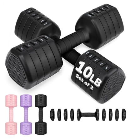 Adjustable Dumbbell Set of 2, 10LB 20LB 30LB Weight Set - color: Black, size: 20 lbs Total-(10LB Each)