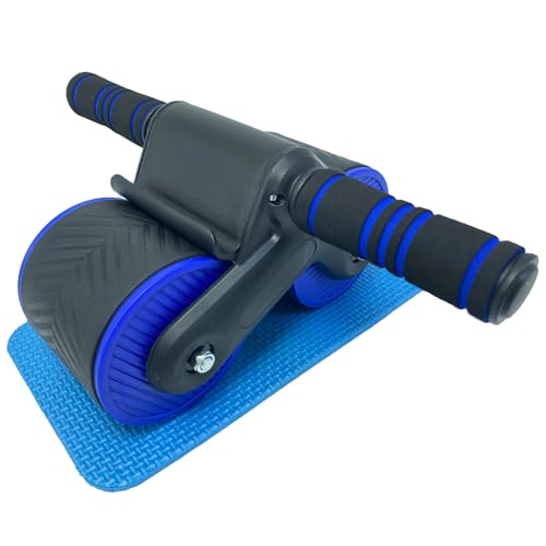 AUTOMATIC REBOUND ABDOMINIUM ROLLER: Automatic rebound abdominal roller for exercise with knee pads, dual wheel balance design and cell phone holder, suitable for outdoor, home, office, gym, in the home gym using abdominal fitness roller for abdominal mus