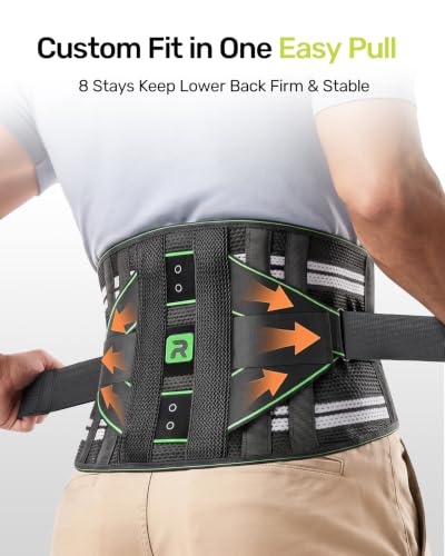 Rakiie Back Brace for Lower Back Pain Relief with 8 Stays - color: Green, size: Small