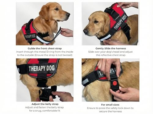 Reflective Therapy Dog Vest Harness with 2 Removable Patches, Adjustable Woven Nylon, for Therapy Visits and Volunteer Programs, Black, Large - color: Black, size: L 27''- 36'' Girth