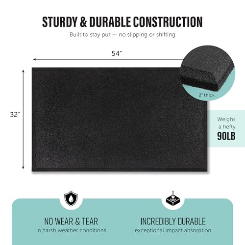 Heavy Duty Commercial Grade Rubber Playground Safety Mat - Playground Protection Mat for Swings and Slides - 54" Long X 32" Wide x 2" Thick (Black)