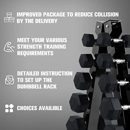 RitFit Rubber Hex Dumbbell Set with Storage Weight Rack - style: 180 LBS (5-35LB)