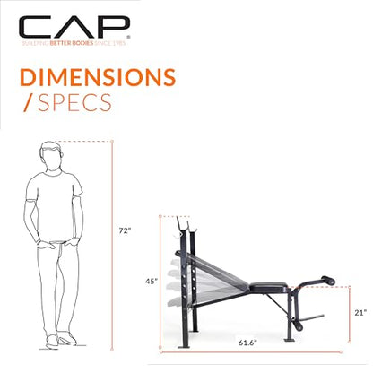 CAP Barbell Standard Weight Bench with Leg Developer and a 100 LB Vinyl Weight Set – Adjustable Backrest, Barbell, and Cement Plates for Home Gym