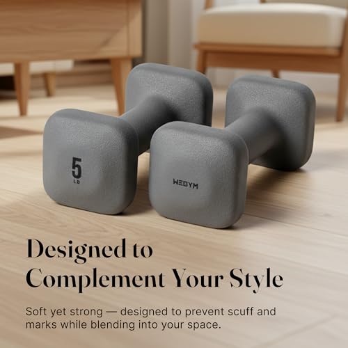 WeGym SafeGrip Square Dumbbells with Anti Slip Handles, Aesthetic Free Weights for Home Workouts, Stable Design Prevents Rolling during Floor Exercises - color: Slate, style: 5LB Pair