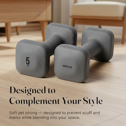 WeGym SafeGrip Square Dumbbells with Anti Slip Handles, Aesthetic Free Weights for Home Workouts, Stable Design Prevents Rolling during Floor Exercises - color: Slate, style: 5LB Pair