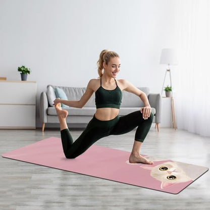 FOLAI Extra Thick Yoga Mat 6mm，pilates mat thick - Non-Slip Exercise Mat for HIIT, Pilates & Home Workouts & Workout with Free Carry Strap - color: pink cat
