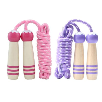 Jump Rope Kids, 7ft Adjustable Cotton Skipping Rope with Wooden Handle for Boys and Girls Fitness Outdoor Exercise - style: pink+Purple