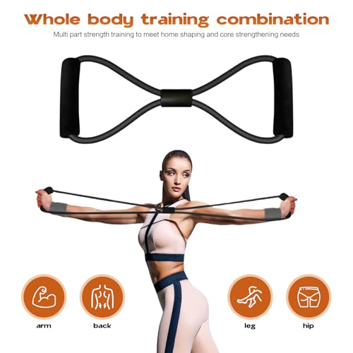 2026 Upgrade Pedal Resistance Bands with Handle, Thickened Latex Tubes and Soft Foam Fabric Foot Pedal, Figure 8 Resistance Band Set, Full Body Workout Equipment for Core Abs Waist Arms Back Training