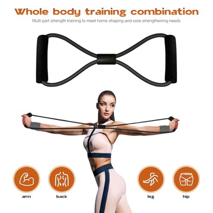 2026 Upgrade Pedal Resistance Bands with Handle, Thickened Latex Tubes and Soft Foam Fabric Foot Pedal, Figure 8 Resistance Band Set, Full Body Workout Equipment for Core Abs Waist Arms Back Training