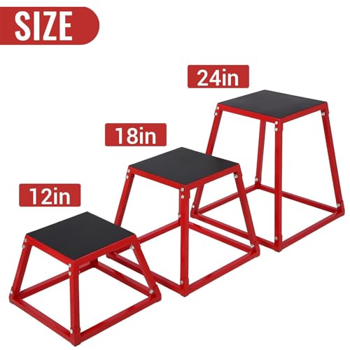 Plyometric Jump Box,Heavy Duty Steel Jumping Box with Rubber Pad,Step Up Box Set(12 18 24 Inch),550lbs Capacity,Deadlift Platform for Strength Training Conditioning Step Up Workouts Men Women