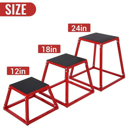 Plyometric Jump Box,Heavy Duty Steel Jumping Box with Rubber Pad,Step Up Box Set(12 18 24 Inch),550lbs Capacity,Deadlift Platform for Strength Training Conditioning Step Up Workouts Men Women