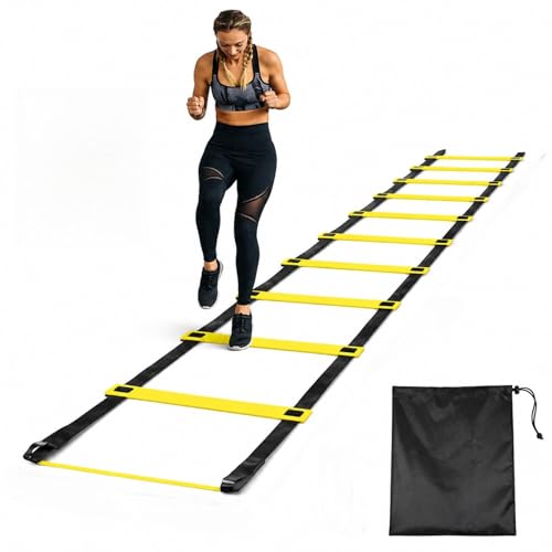 Agility Ladder Speed Training Set with Cones & Carry Bag, Adjustable Soccer Training Equipment for Football, Fitness and Sports Drills - size: includes 9.84ft 6 rungs