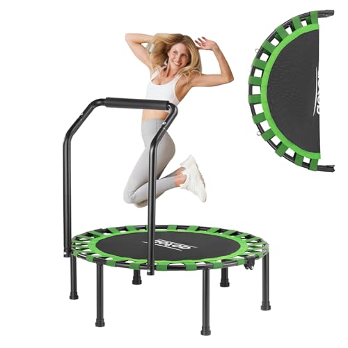 40/48" Fitness Trampoline for Adult, Max Load 450 LBS, Foldable Mini Trampoline with Durable Bungees,Small Rebounder Exercise Trampoline with Bar for Workout for Quiet & Safely Cushioned Bounce
