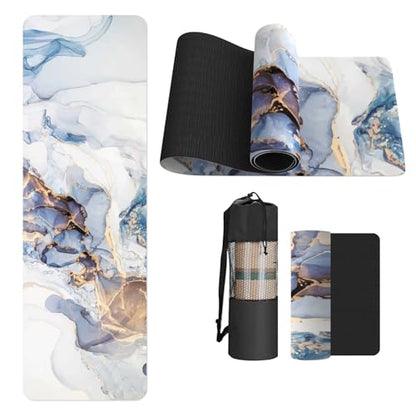 FOLAI Extra Thick Yoga Mat 6mm，pilates mat thick - Non-Slip Exercise Mat for HIIT, Pilates & Home Workouts & Workout with Free Carry Strap - color: ink