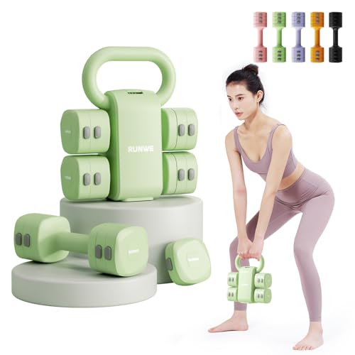 Lightweight Adjustable Dumbbell Kettlebell Set - 4 in 1 Free Weight Set with Kettlebell Grip Converter, Each 2.2 3.3 4.4 5.5lb Quick Change Weight Women Dumbbell Set for Small Spaces Home Gym - color: Adjustable Kettlebell Green