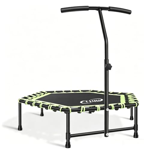 Fitness Trampoline, 40" Rebounder Trampoline Height Adjustable Recreational Trampolines Bar Silent Bungee Exercise Workout Indoor Home