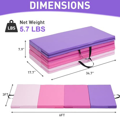 Gymnastics Mat, 3FTx6FT / 4FTx8FT 2" Thick Folding Kids' Gymnastic Tumbling Mat for Home Gym Exercise & Play