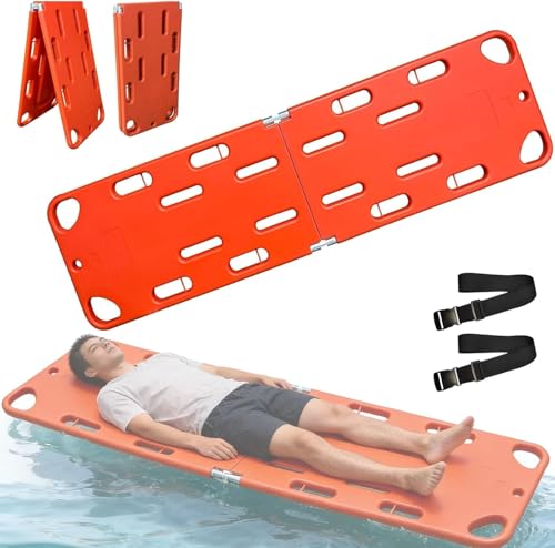 Foldable Spine Board Emergency Rescue Stretcher – Water Floating Plastic Backboard for Patient Transport with Safety Seat Belts, 350 lbs Weight Capacity (4Folds) - size: 4Folds