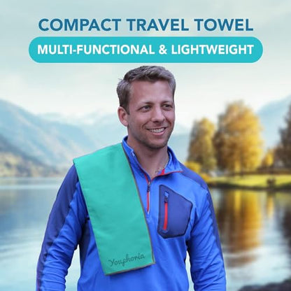 Youphoria Microfiber Travel Towel Fast Drying Lightweight - Quick Dry Towel for Camping, Beach, Backpacking, Hiking & Sport - color: Mint/Gray, style: 12" x 24" (X-Small)