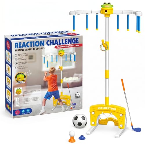 4 in 1 - Reflex Drop Sticks Reaction Challenge | Soccer, Golf & Stick Catching Game | Kids | Focus & Hand-Eye Coordination Training Toy | Family, Parties, Indoor & Outdoor World Cup