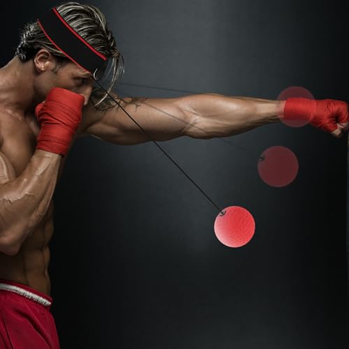 Boxing Reflex Ball, Bouncy Boxing Head Ball, Rubber Reflex Training Balls with Adjustable Black Headband for Speed and Hand Eye Coordination Training, Red Balls, 90g