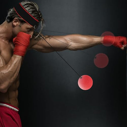 Boxing Reflex Ball, Bouncy Boxing Head Ball, Rubber Reflex Training Balls with Adjustable Black Headband for Speed and Hand Eye Coordination Training, Red Balls, 90g