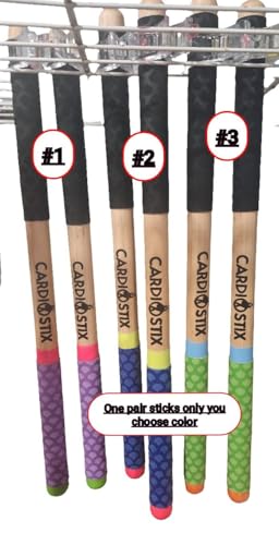 Cardiostix 8.5oz Cardio Drum Sticks per set (1 pair of sticks only) Weighted Double Grip Premium American Hickory Wood (Rainbow #3) | Drumming, Fitness, Aerobic Class - color: RAINBOW #3