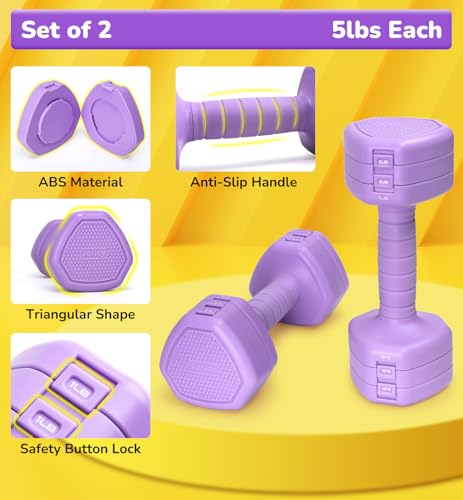 Adjustable Dumbbell Set of 2, 10LB 20LB 30LB Weight Set - color: Purple, size: 10 lbs Total-(5LB Each)
