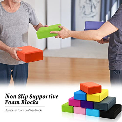 10 Pcs Foam EVA Yoga Blocks Lightweight Non Slip Supportive Yoga Bricks for Pilates Stretching and Meditation, Women Men Yogi Beginners - color: Mixed Colors