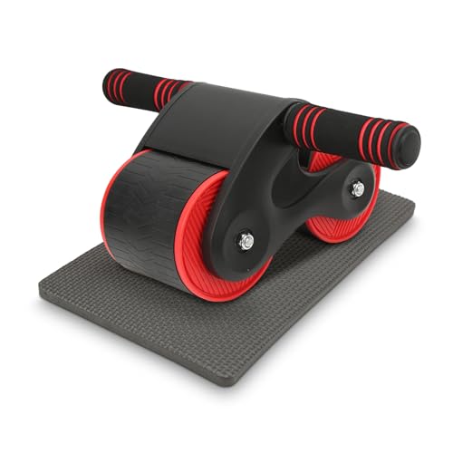 Abdomina Roller Workout Exerciser Equipment , Automatic rebounds Abdominal Wheel , Abdominal Roller Machine with Knee Pad for Abdominal Core Strength Training , Home Gym Fitness for Men Women(Red)