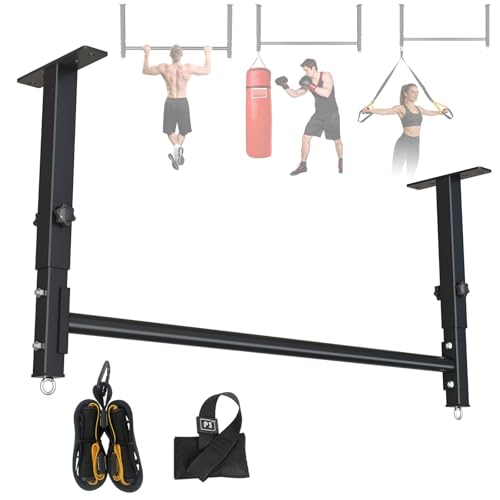48'' Ceiling Mounted Pull Up Bar, 700 LBS 5-Level Adjustable Heavy Duty Chin Up Bar for Home Gym, Garage, Basement, Ideal for Pull Ups & Body Stretching