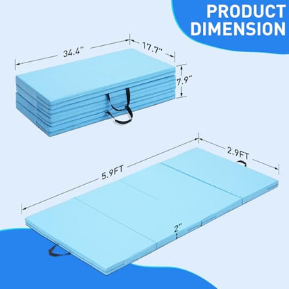 ZENOVA Gymnastics Mat 6'x3'x2''/4'x8'x2'' Exercise Mat Gym Mat for Home Aerobics Workout Foldable Tumbling Mat Children Gifts - color: 3FT x 6FT-- Lake Blue