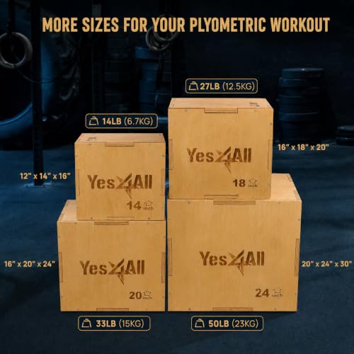Yes4All Plyo Box, 3-in-1 Wooden Box Jump for Home Gym, Lunges, Squats, Dips - color: A. Wood Basic, style: 16" x 14" x 12"