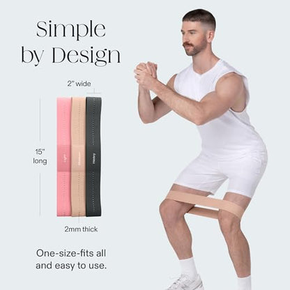 Bala Bands Resistance Bands, Non-Slip Fabric Exercise Bands - color: BLUSH, CHARCOAL, SAND, size: Compact Bands (Set of 3)