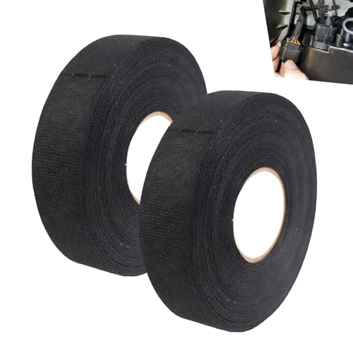 2 PCS Car Wire Harness Cloth Tape, 49.2Ft Cloth Electrical Tape for Engine Harness Wrap, High Temperature Resistance Self-Adhesive Wire Tape for Harness Noise Reduce and Insulation (Black)