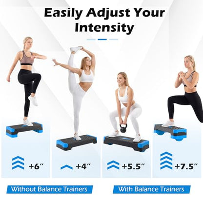 Goplus 3-in-1 Aerobic Step Platform, 600 LBS Adjustable Exercise Stepper with 4-Level Risers, Balance Trainers, Resistance Band, Non-Slip Workout Stepper for Home Gym, Cardio, Strength Training