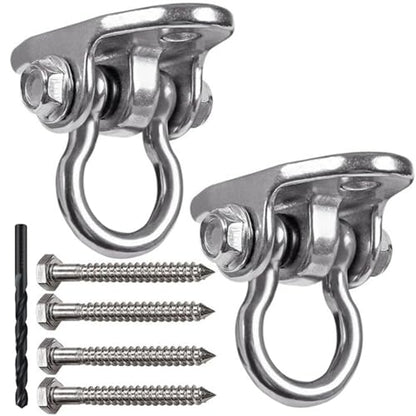 Heavy Duty 180° Swivel Swing Hook, 2 Pack Stainless Steel Swing Hanger for Ceiling Wooden Swing Set Bracket, Punching Bag Hanger for Playground Gym Rope Hammock Chair - size: 2.6 inches