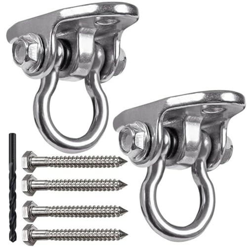 Heavy Duty 180° Swivel Swing Hook, 2 Pack Stainless Steel Swing Hanger for Ceiling Wooden Swing Set Bracket, Punching Bag Hanger for Playground Gym Rope Hammock Chair - size: 2.6 inches