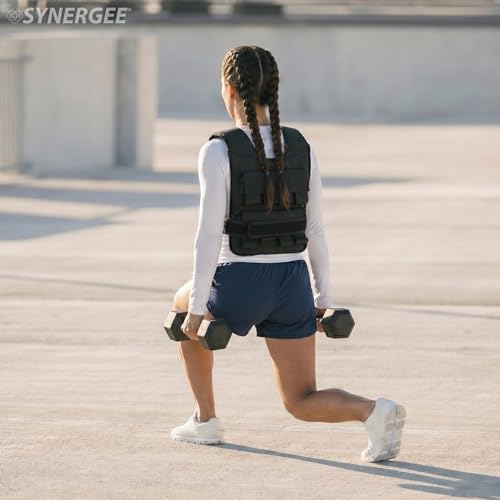 Synergee Adjustable Weighted Vest for Men & Women – 20 LB, 30 LB & 40 LB Options with Removable 2.5 LB Cast Iron Weights – Training Vest for Running, Rucking, Walking & Strength Training - color: 40LB