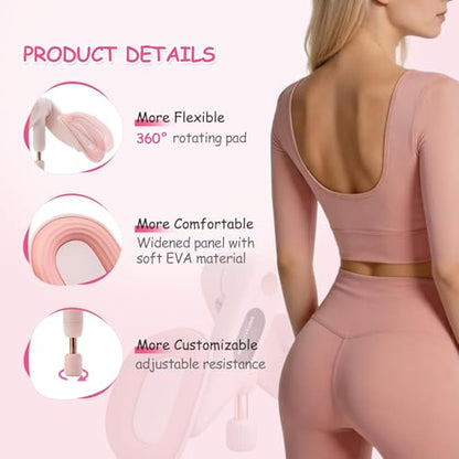 Thigh Trainer, Pelvic Floor Exercise Devices, 360° Adjustable Pelvic Floor Trainer Women, Thigh and Pelvic Trainer with 15-55LB Resistant Band Set and Body Measuring Tape (Pink)