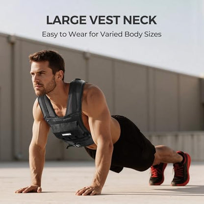 PACEARTH Adjustable Weighted Vest for Men & Woman, 20lb/22lb/35lb/44lb Weight-Adjustable Vest with Add-on Iron Blocks for Hardcore Strength Training, Weight Exercise, CrossFit, Running, Black