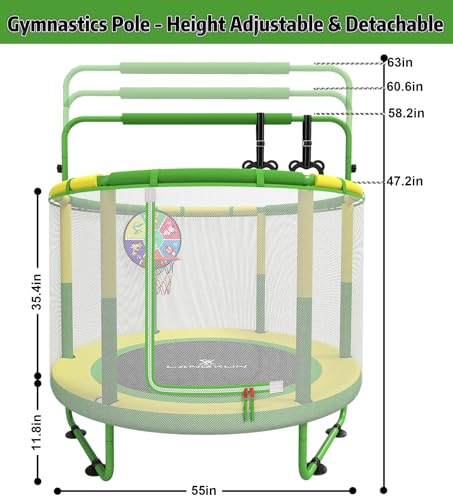 60" 6-in-1 Kids Trampoline, 5ft Mini Toddler Trampoline for Girls Boys - color: Yellow&Green 6-in-1