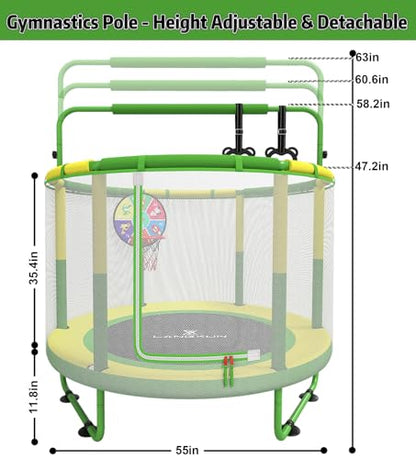 60" 6-in-1 Kids Trampoline, 5ft Mini Toddler Trampoline for Girls Boys - color: Yellow&Green 6-in-1
