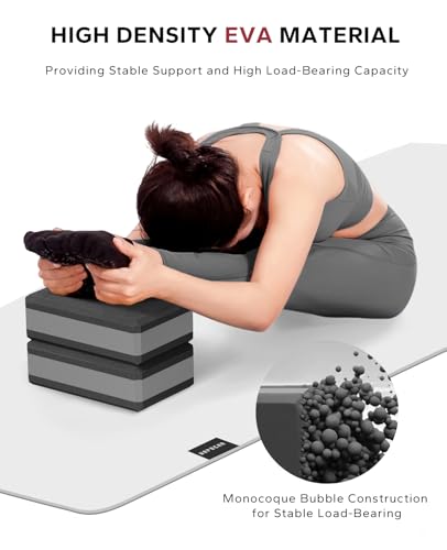 HAPBEAR Yoga Blocks 2 Pack - 9x6x3in High-Density EVA Foam with Non-Slip Textured Surface, Supportive for Deep Stretching & Lightweight - Ideal for Yoga, Pilates, Stretching Exercises