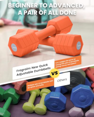 Adjustable Dumbbell Set, 4-in-1 Hand Weights, 5/6 LB Pair for Women Men - color: Orange, style: 12 lbs Pair [6 lbs Each]