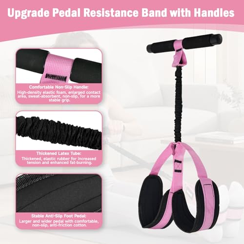 Upgraded Pedal Resistance Band with Handles, Upgraded Latex Exercise Band with Soft Non-Slip Foot Pedals, Full-Body Workout Equipment for Home Gym, Core Training, Pilates, Yoga