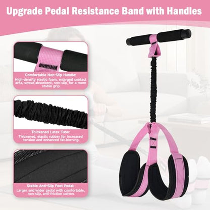 Upgraded Pedal Resistance Band with Handles, Upgraded Latex Exercise Band with Soft Non-Slip Foot Pedals, Full-Body Workout Equipment for Home Gym, Core Training, Pilates, Yoga