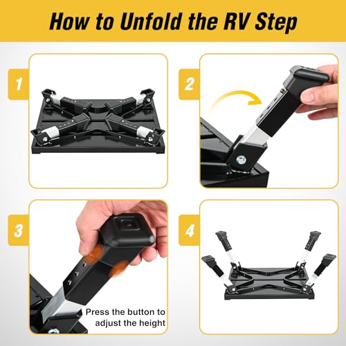 Nilight RV Steps Folding Aluminum Step Stool 16.5"x12" 4 Level Adjustable - color: Black, size: 16.5"x11.8"
